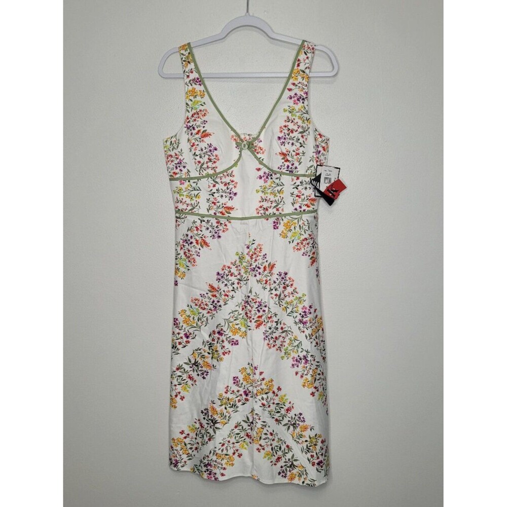 R&K white green flower print garden party cottage cute date night dress NWT 14